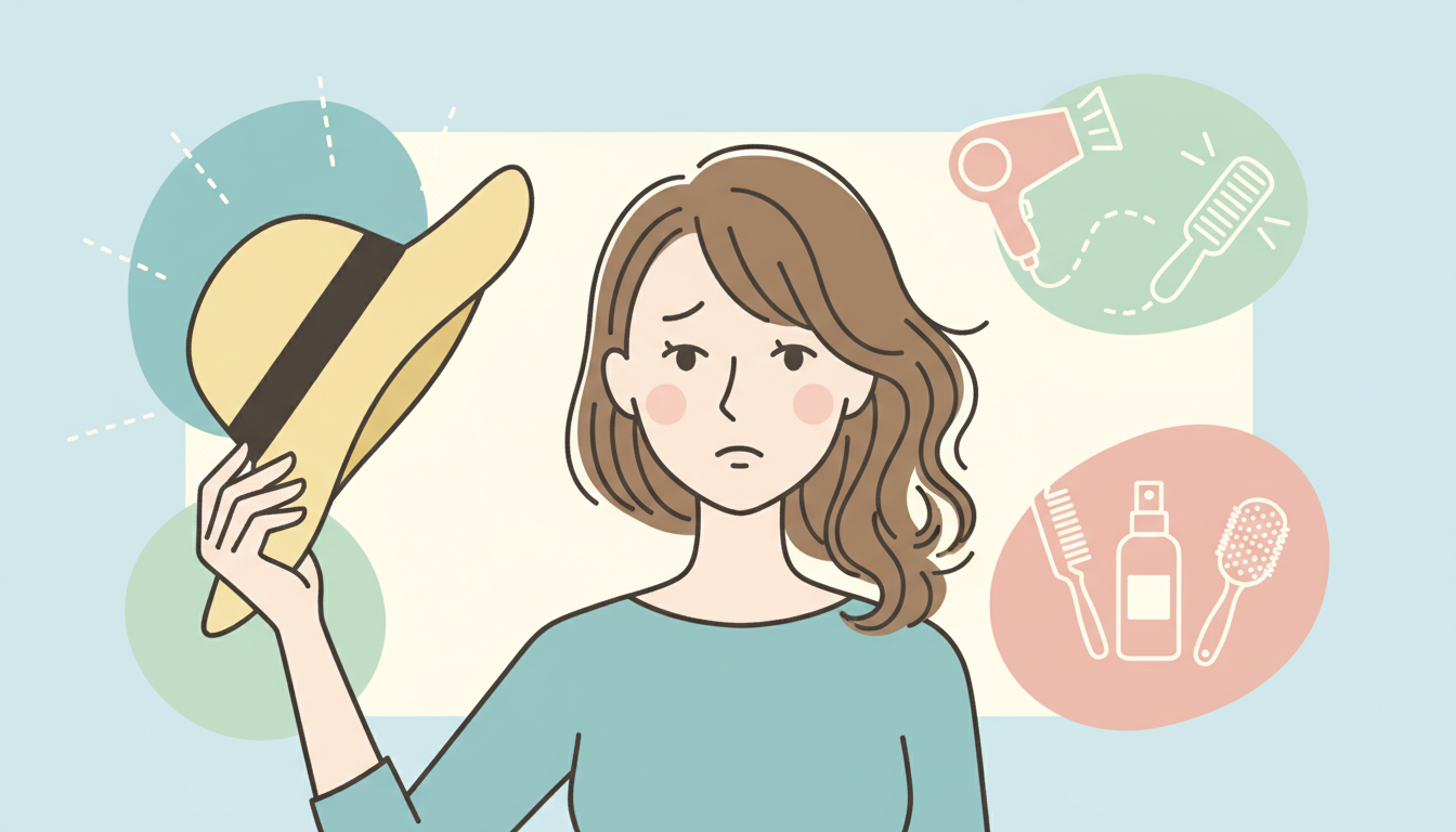 帽子をかぶると髪がぺちゃんこになって迷っている方へ、崩れにくいコツをやさしく解説します